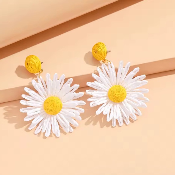 Jewelry - Daisy Earrings Boho Rattan Knit Handmade Summer Statement Earrings
